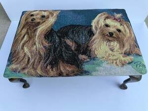Linda Picken Yorkshire Terrier Tapestry Footstool with Brass Legs